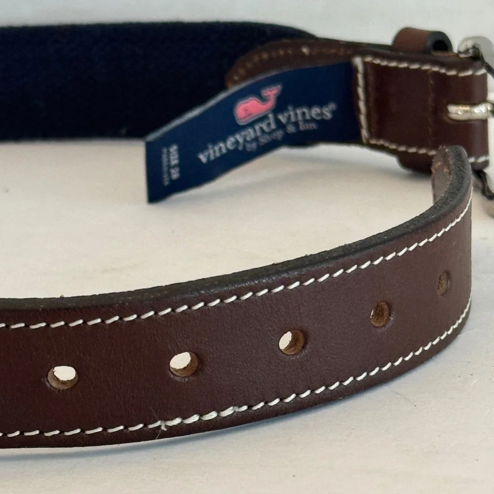 Vineyard Vines Belt Mens 28 Navy Blue Lacrosse Novelty Stick‎ Canvas Leather